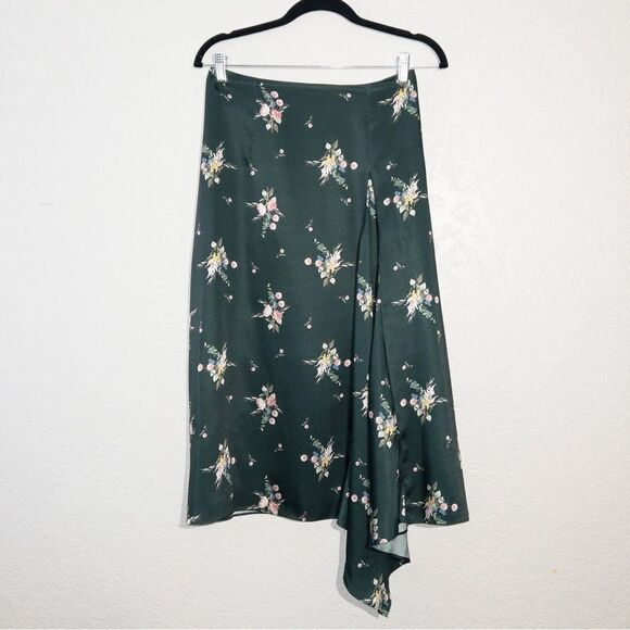 Ted Baker Green Anabell Flourish Asymmetric‎ Midi Skirt Size 2/6 - Picture 1 of 8